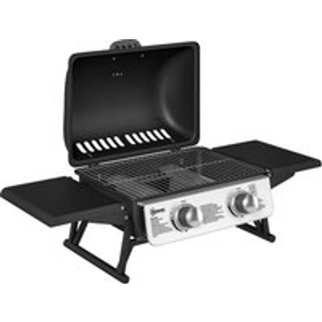 Outsunny 2 Burner Gas Bbq Grill With Foldable Side Tables, Portable Tabletop Gas Barbecue Grill With Built-in Thermometer, Lid, Grease Tray For Garden