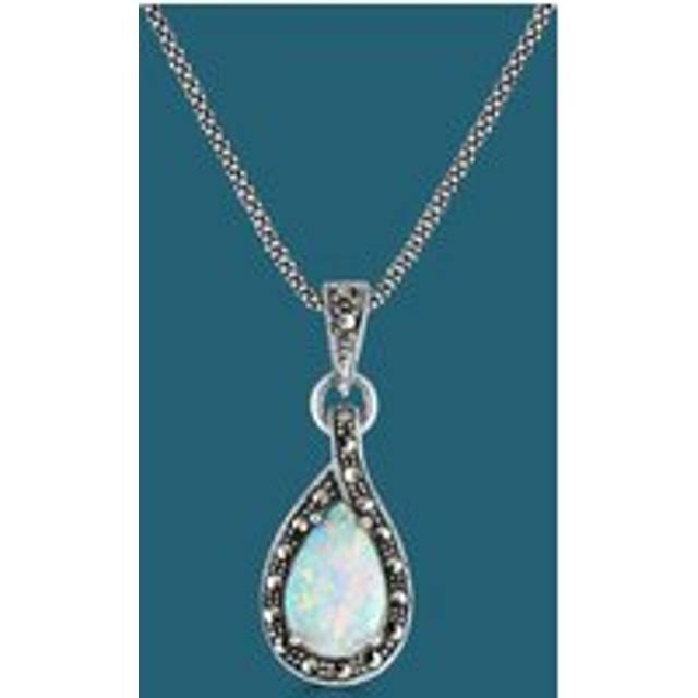 John Greed Signature Silver Marcasite & Opal Loop Necklace For Women - silver