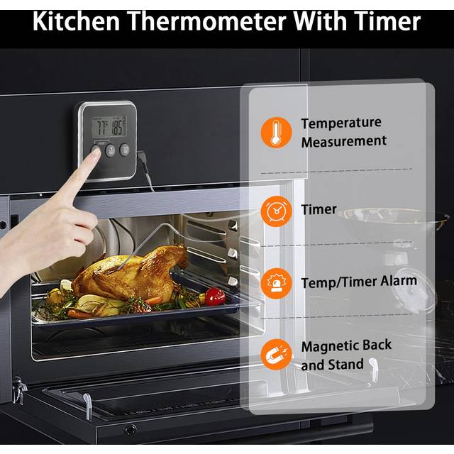Digital Meat Thermometer Food Barbecue Thermometer BBQ Grill Smoker Thermometer With Smart Cooking black