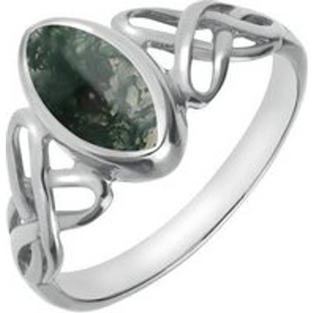 Sterling Silver Moss Agate Marquise Celtic Ring