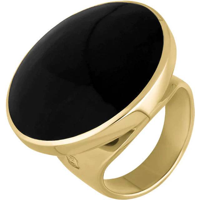 9ct Yellow Gold Whitby Jet Queen's Jubilee Hallmark Medium Round Ring D - T