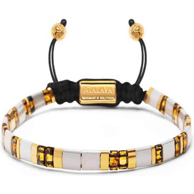 Nialaya Jewelry - logo-engraved beaded bracelet - men - Nylon/glass/Gold Plated Steel - 19