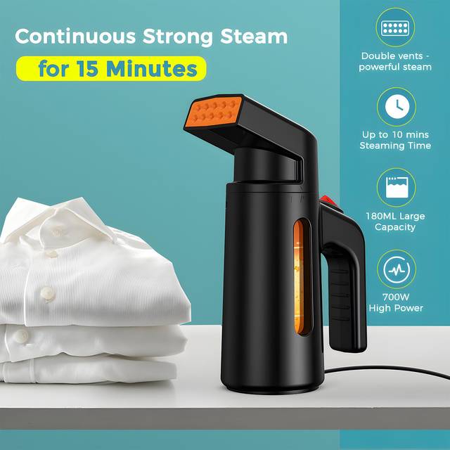 Steamer for Clothes 25s Snabbuppvärmning 700W 180ml Stor kapacitet Stark penetrerande ånga Portabel US Plug svart/orange