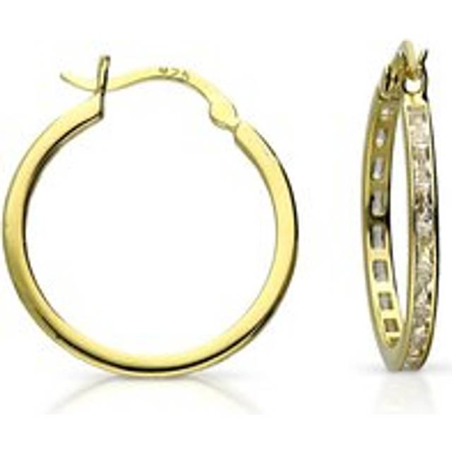 John Greed Signature Gold Plated Baguette CZ Stones Hoop Earrings For Women - gold/silver