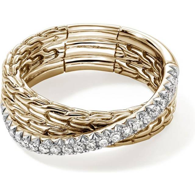 John Hardy - 14kt yellow gold JH Essential Crossover diamond ring - women - 14kt Yellow Gold/White Diamond - 6