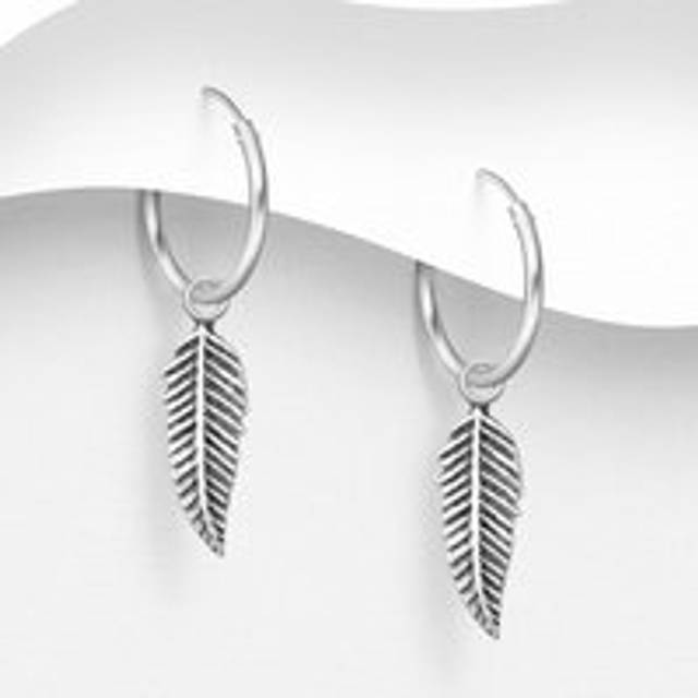 John Greed Signature Silver Feather Drop Hoop Earrings - silver