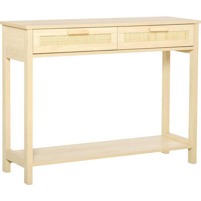 HOMCOM Console Sofa Table Hallway Side Desk with Storage Shelf Drawer for Entryway Living Room Bedroom Natural