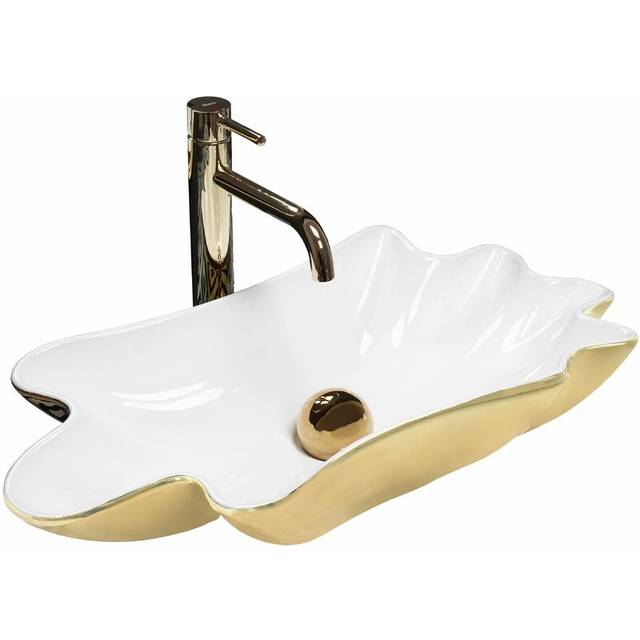 REA - Countertop Basin Sea White Gold + Plug Click-Clack