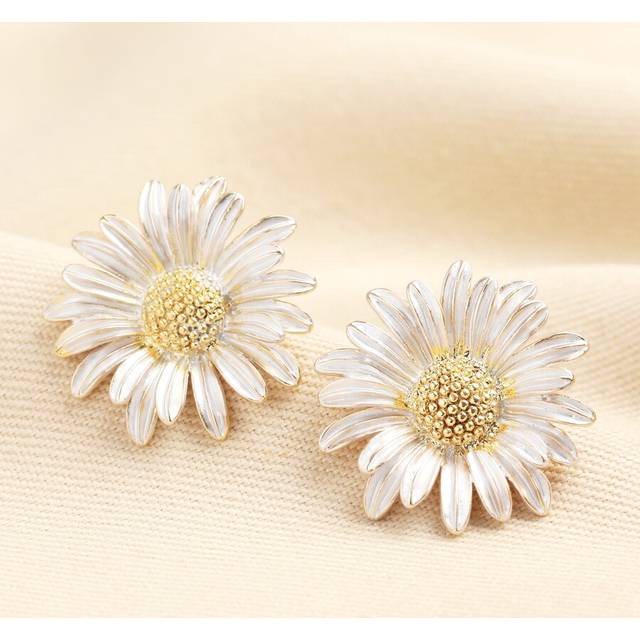 Mixed Metal Large Daisy Stud Earrings - silver/gold - one size