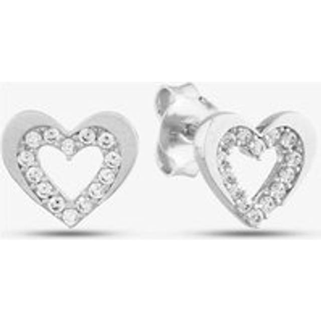 9ct White Gold Cubic Zirconia Open Heart Stud Earrings E1625W - Silver