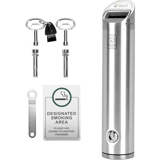 Lockable Wall Mounted Metal Ashtray. Space saving cigarette bin suitable for outdoor use in communal smoking areas or smoking shelters at a pub, bar,
