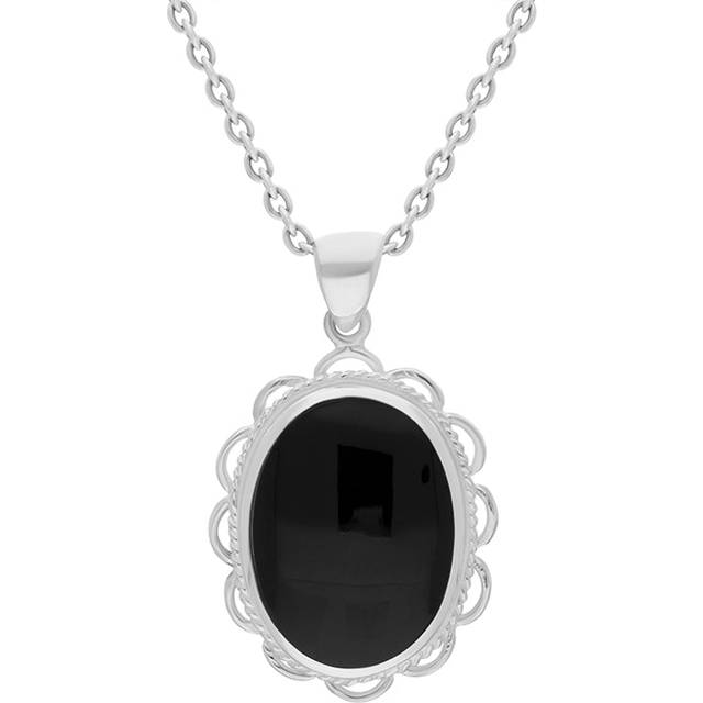 Sterling Silver Whitby Jet Oval Rope Frill Necklace