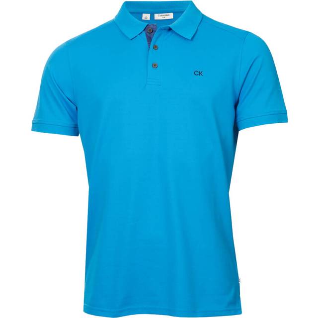 (XXXXL, Blue Camo) Calvin Klein Mens 2025 Campus 3 Button Ribbed Collar Golf Polo Shirt
