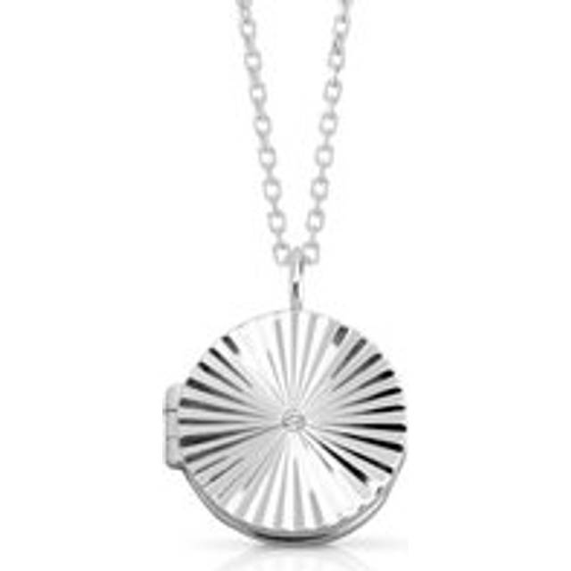 John Greed Signature Silver CZ Diamond Cut Round Locket Necklace For Women - silver