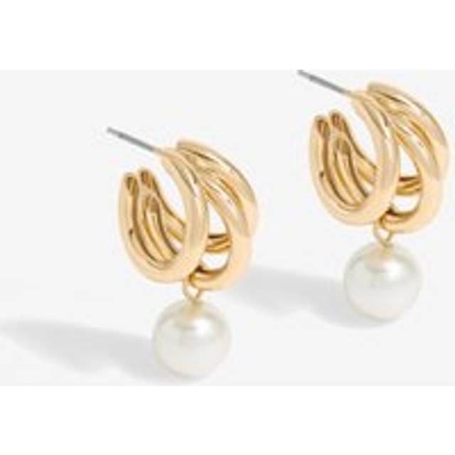 Inicio Inicio Gold Plated Tripple Row And Pearl Hoop Earrings - Gift Pouch