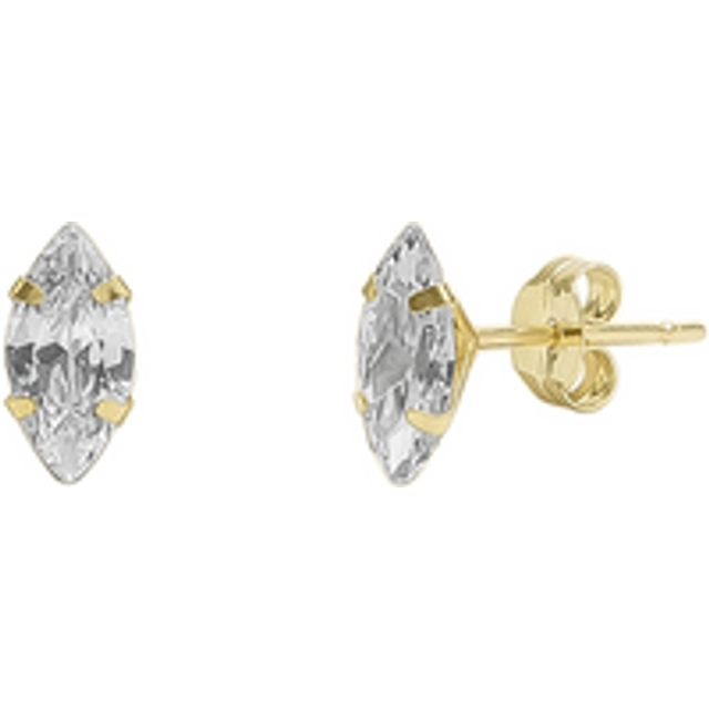 Womens 9ct Solid Gold Marquise Stud Earrings - Metallics - One Size