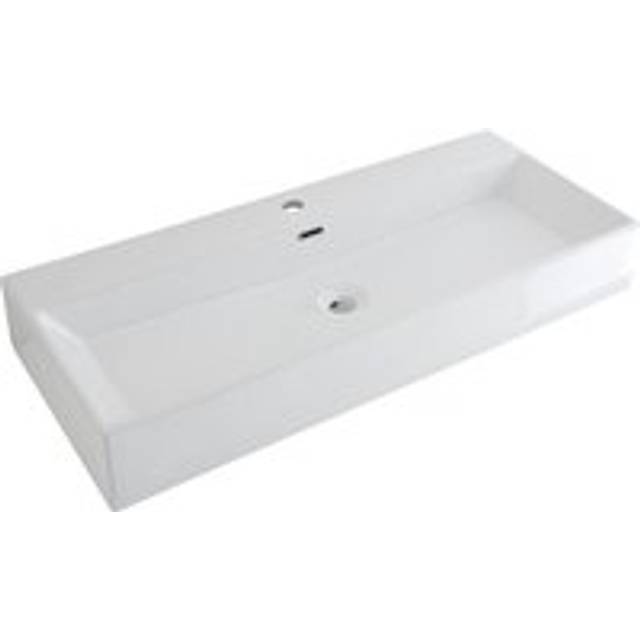 Milano Elswick - Modern White Ceramic Rectangular Countertop or Wall Mounted Bathroom Basin Sink - 1000mm x 420mm