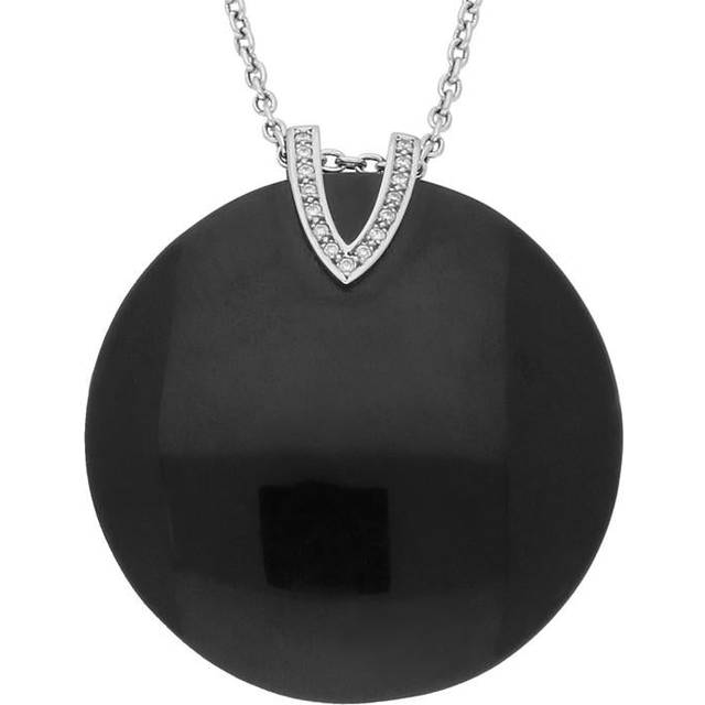 Platinum Diamond and Whitby Jet V Top Large Disc Necklace