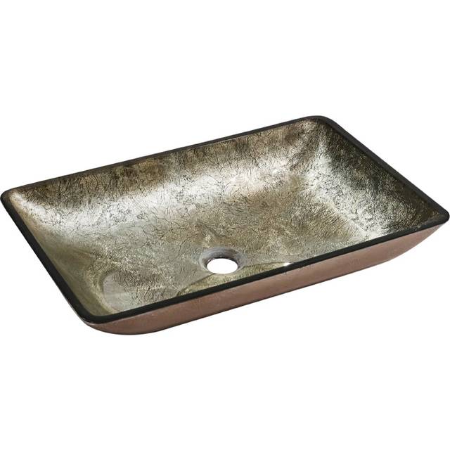 H&O Direct Gold Tempered Glass Vessel Sink with Drain - 11 x 56.5 x 36.5cm