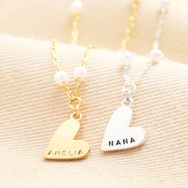 Personalised Beaded Pearl Heart Pendant Necklace - gold/silver - one size