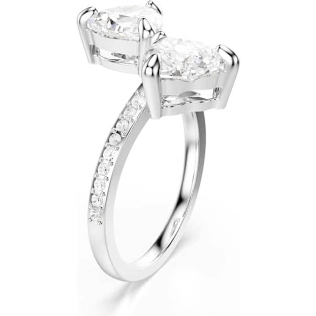 Mesmera open ring, Heart cut, Pavé, White, Rhodium plated - 52