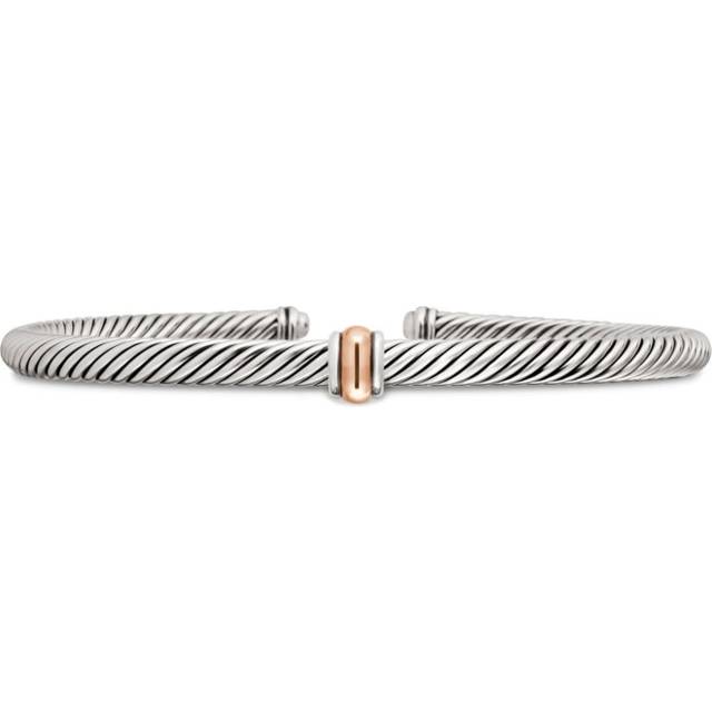 David Yurman - 18kt rose gold and sterling silver Classic Cable Station bracelet (4mm) - women - Sterling Silver/18kt Yellow Gold - S