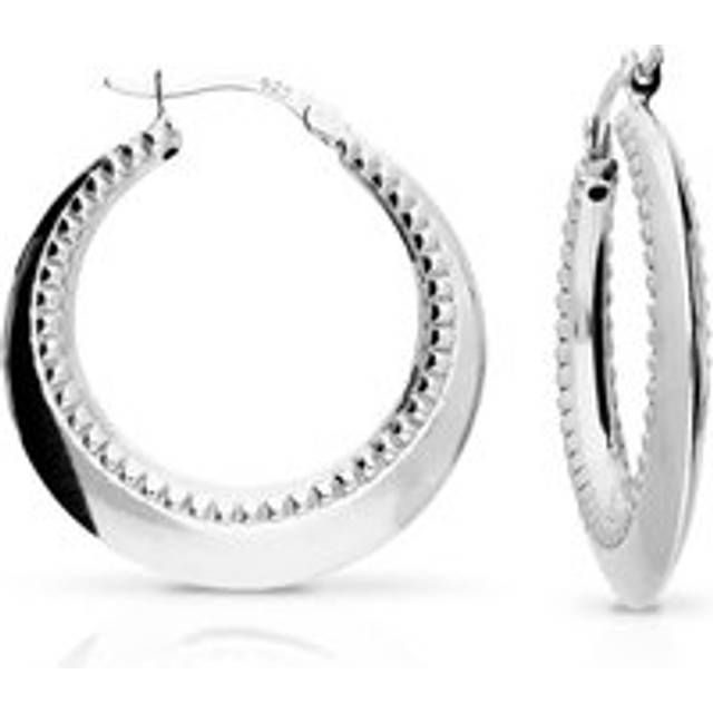 John Greed CANDY Cane Silver Inner Bead Detail Hoop Earrings For Women - silver