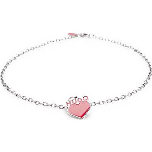 Chain necklace with logo-heart pendant - Silver tone