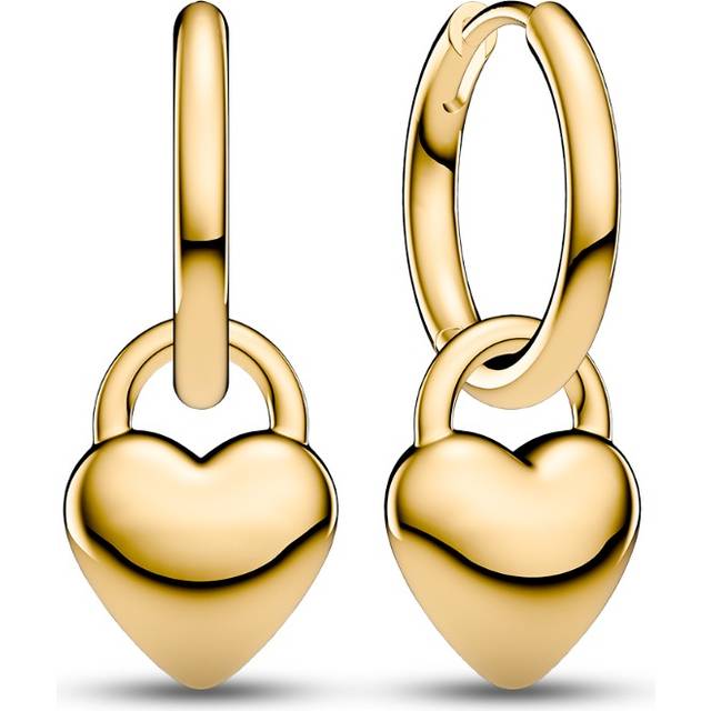 Sif Jakobs Julia Creolo Sterling Silver Gold Plated Puff Heart Charm Huggie Hoop Earrings