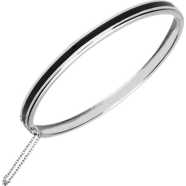 Sterling Silver Whitby Jet Channel Set Hinged Bangle - Option1 Value Silver