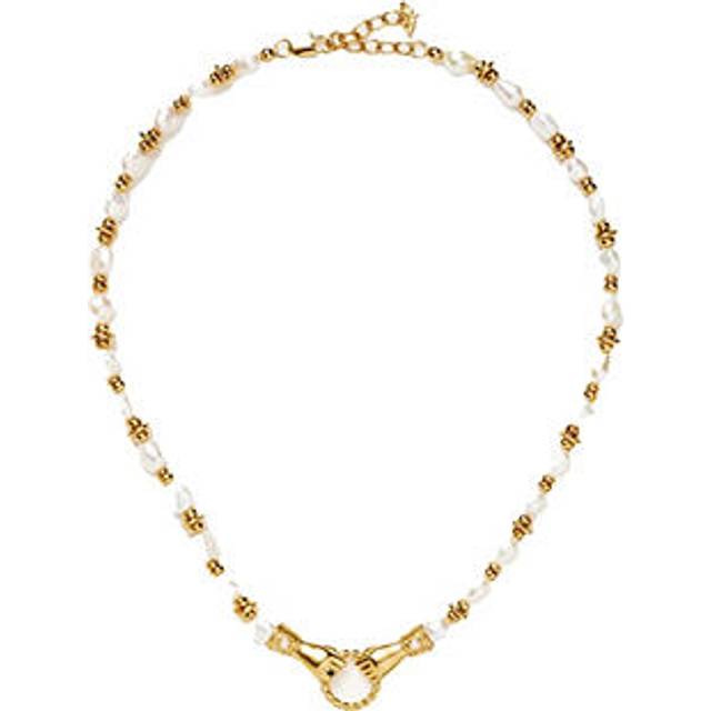 Harris Reed In Good Hands Chunky Beaded Gemstone Necklace | 18ct Gold Plated/Pearl