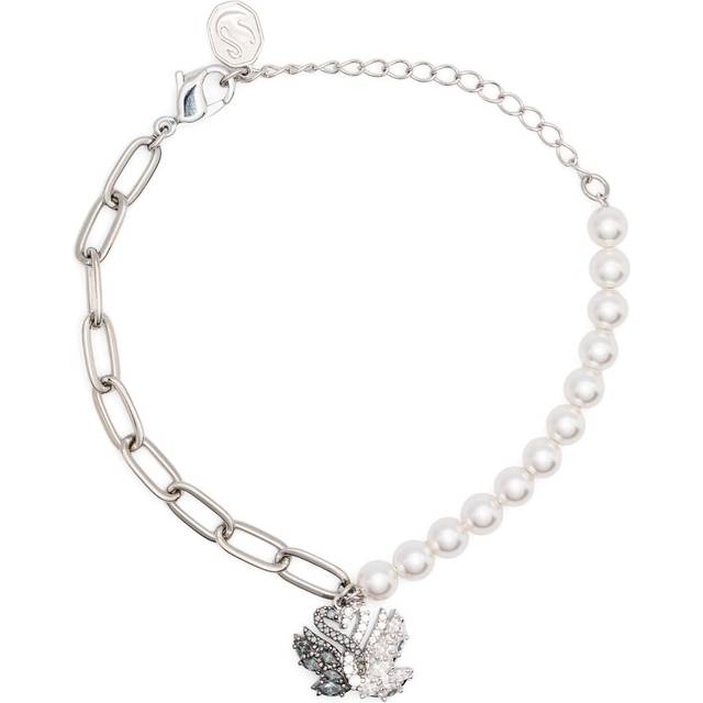 Swarovski - Swan bracelet - women - Rhodium Plated Brass/Swarovski Crystal Pearl/Swarovski Zirconia/Swarovski Crystal - M - Silver