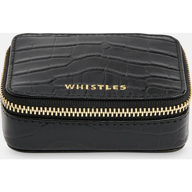 Whistles Lotta Leather Croc Texture Mini Jewellery Box, Black