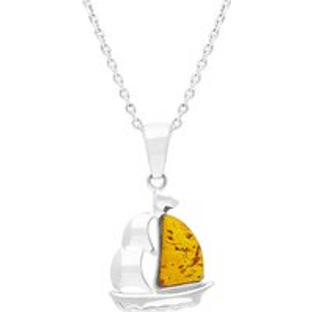 Sterling Silver Amber Ship Pendant Necklace D