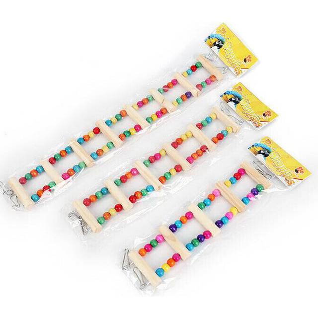 Parrot Swing Climb Hanging Bird Cage Perch Ladder Toys Parakeet Budgie Hammock-Wooden-colors-12 Step Ladders