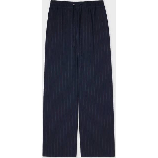 Paul Smith Women's Wool-Blend Navy Seersucker Pinstripe Wide Leg Trousers Blue - 42