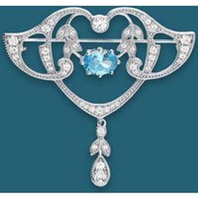 John Greed Signature Silver Blue CZ Art Nouveau Brooch For Women - blue/silver