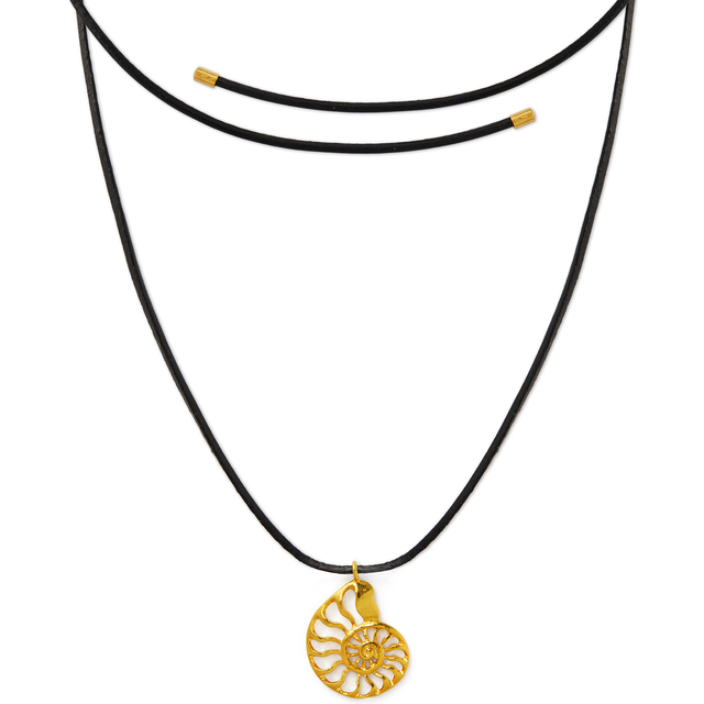 Open Ammonite Adjustable Leather Cord Necklace - Orelia - Gold