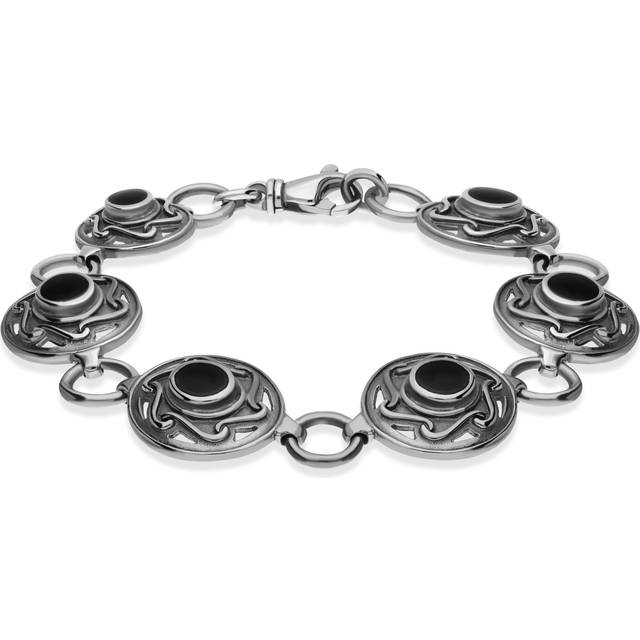 Sterling Silver Whitby Jet 6 Stone Celtic Curl Bracelet