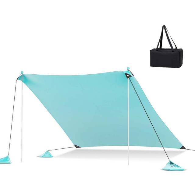 Strandtält 300 x 300 cm UPF 50+ soltält med sandankare, sandsäckar och 2 stödstolpar, turkos