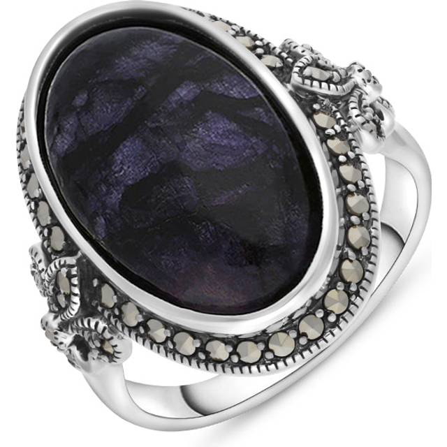 Sterling Silver Blue John Marcasite Frame Large Oval Ring - Silver