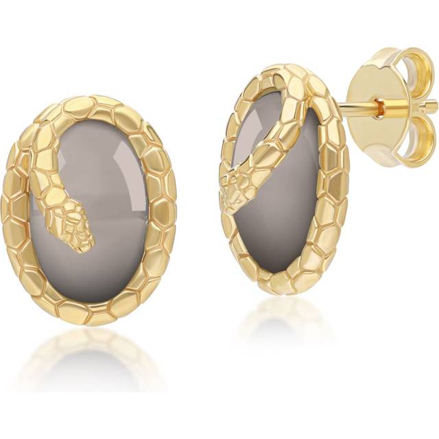 ECFEW™ Black Moonstone Winding Snake Stud Earrings In Gold Plated Sterling Silver