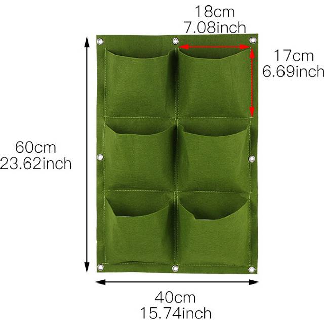 (6 grid green) Wall Hanging Plant Growing Kits Bags 24 Size Pockets Green Bag Planter