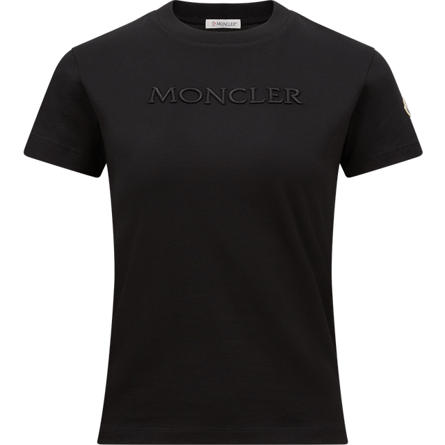 MONCLER COLLECTION Embroidered Tonal Logo Cotton T-Shirt, Women, Black, Size: XL