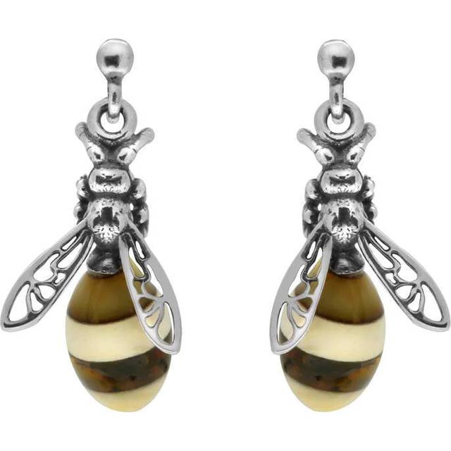 Sterling Silver Amber Bee Stud Earrings