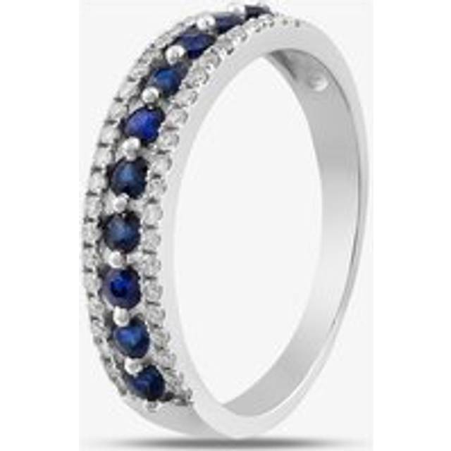 9ct White Gold Sapphire & Diamond Three Row Half Eternity Ring PR10669 SA M - Silver