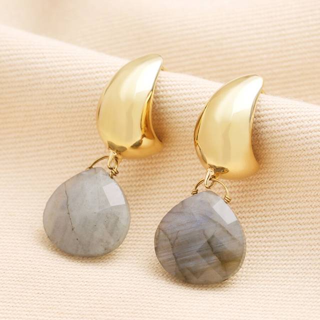 Semi-Precious Labradorite Teardrop Drop Earrings in Gold - gold - one size