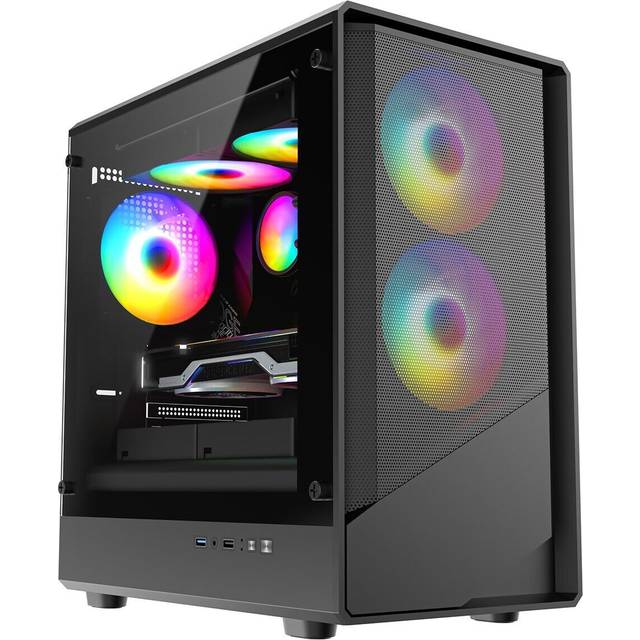 CiT Level 5 Black Micro-ATX Mesh PC Gaming Case with ARGB Fans
