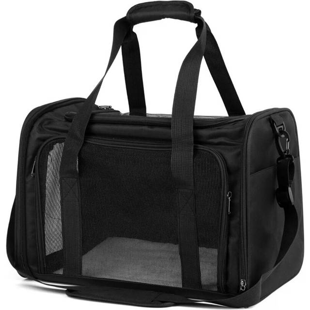 Large Pet Carrier Bag Soft Fabric Fold Portable Travel Puppy Cat Bag - Black