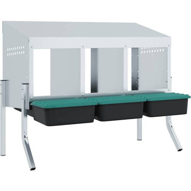 vidaXL Chicken Nesting Box 3 Compartments with Legs Galvanised Steel - Silver